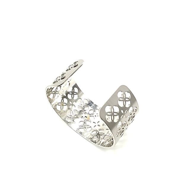 Silver-tone Wide Laser Cut Cuff Bracelet - Picture 7 of 7